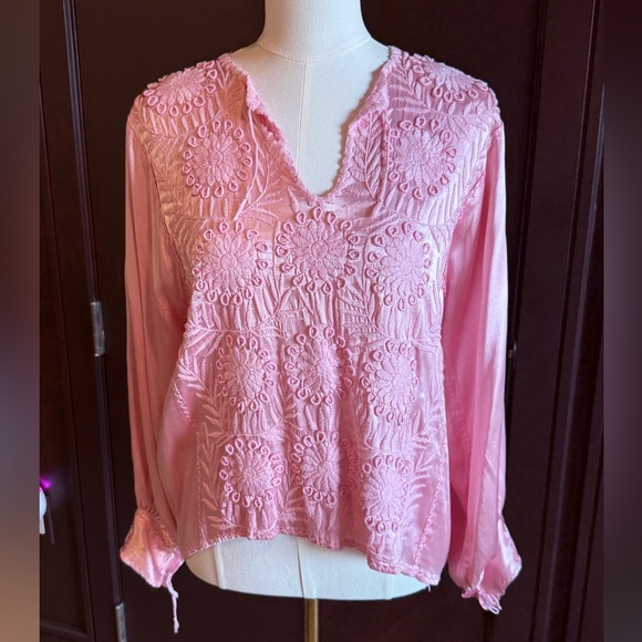 Tops - Pink Vintage Satin Blouse